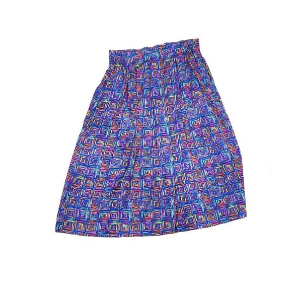 Vintage 90s Silk Vibrant Statement Midi Skirt, Abstract Geometric Design | 8 - Picture 1 of 9